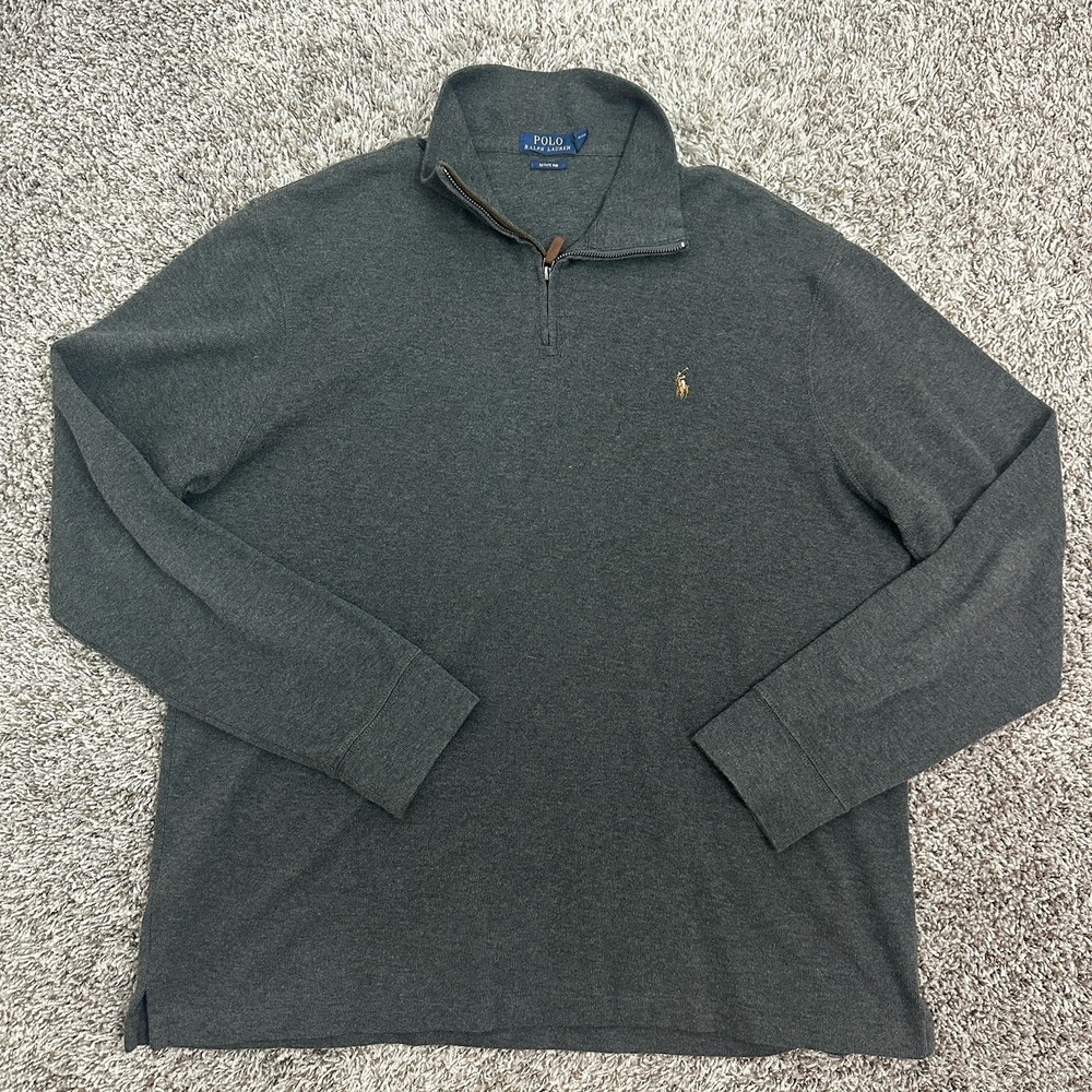 Polo Ralph Lauren Sweater Mens XL Charcoal 1/4 Zip Mock Neck Estate Rib Pullover